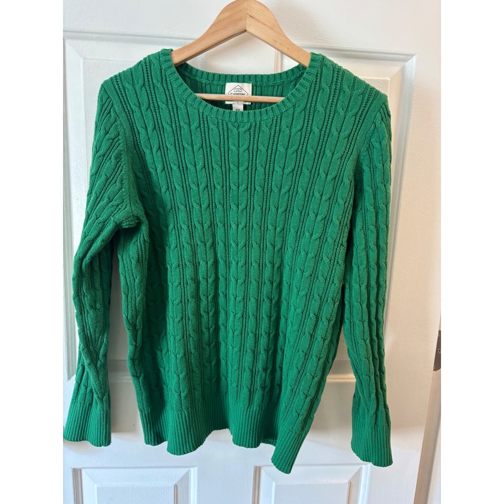 St Johns Bay Womens XXL Green Cable Knit Cotton Blend Crew Neck Sweater
